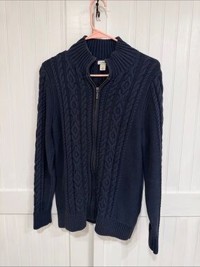 L.L. Bean Navy Cable full Zip Cardigan size L